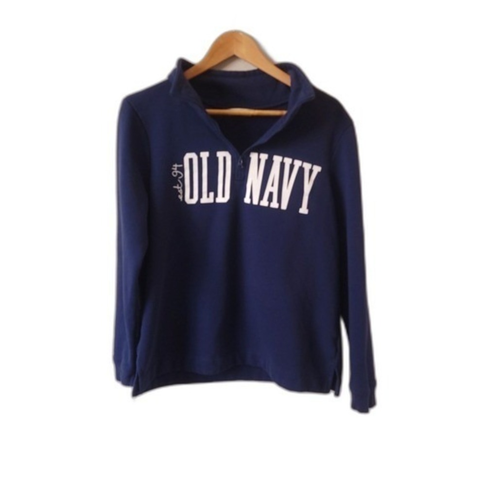 Vintage Old Navy Quarter Zip Sweatshirt Women Large Blue Graphic Logo Fleece